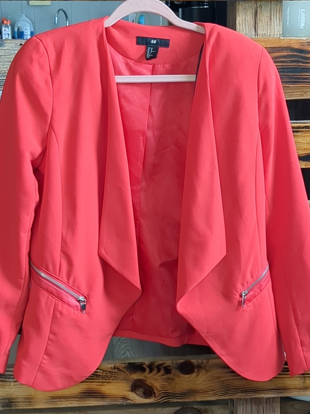 H&M Coral-Pink Open Front Draped Blazer